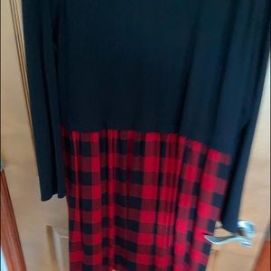 J Jill midi dress. Black top with red and black checkerboard bottom.